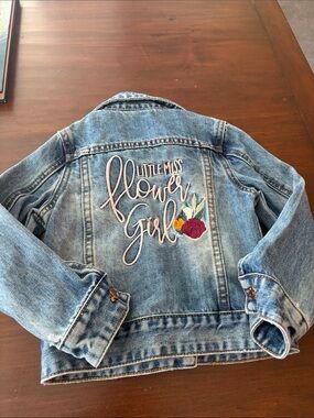 Denim Jacket with 'Little Miss Flower Girl' Embroidery - Blue